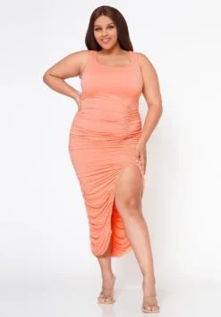Plus Size Top Trend Ruched Bodycon Midi Dress