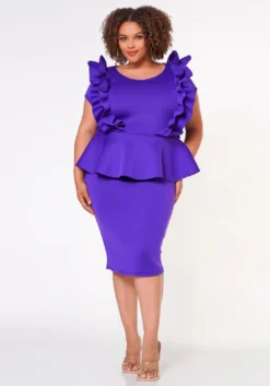 Plus Size Ruffle Peplum Midi Dress